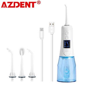 AZDENT Electric Screen Display Water Oral Irrigator Flosser USB Rechargeable Travel Portable Electronic Teeth Cleaner 3 Modes 220510