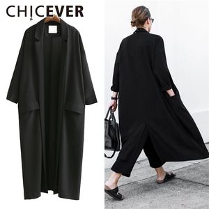 Chicever 2020 Summer Loose Women Płaszcze trzy ćwierć rękawowe czarny płaszcz z rozmiarami w rozmiarze Size For dla kobiet Korean LJ201021