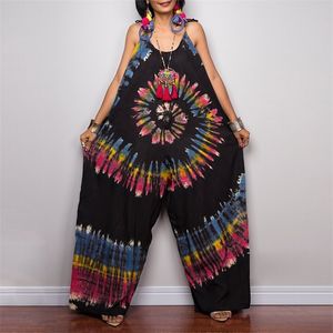 Tie Dye Women's Wide Leg Jumpsuits Summer Ladies Sleeveless Sling Jumpsuit Female Casual Print Loose Rompers 220719