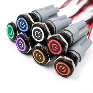 Anahtar 16mm Alümina Siyah Vücut Su geçirmez Pres Metal İtme Düğmesi LED Işık 3V 5V 12V 24V 36V 220V Anlık Araç Motoru PC Powerswitch