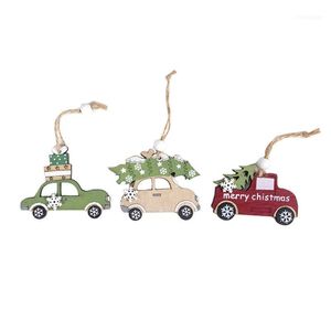 Dekoracje świąteczne 3 szt. Drewniane festiwal samochody ręcznie robione ozdoby imprezowe- dom domowy rzemiosło wiszące wisiorek