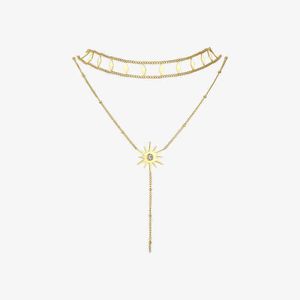 Подвесные ожерелья Diamond Sun Double Choker Женщины Золотые украшения из нержавеющей стали 220427