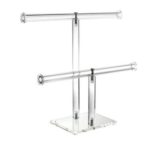 Smyckespåsar Väskor Rensa akryl Runda armband Displayhållare 2 Tier T-Bar Stand OrganizerJewelry