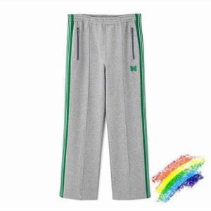 Grey Green Singles Needle Pants Men Women Best Quality Striped Embroidery Butterfly Needles Track Pants Awge Pants T220721