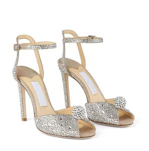 Eleganckie buty ślubne damskie szpilki Sacora sukienka sandały buty ozdobione kryształkami czółenka z odkrytymi palcami wesele EU35-43 oryginalne pudełko