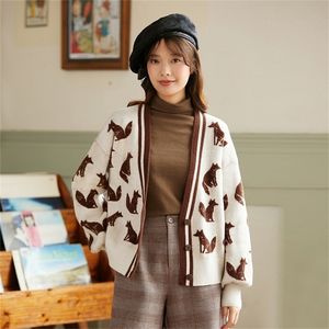 INMAN Winter Arrivals Women's Sweater Coat Color Contrast V-neck Jacquard Loose Sleeve Knitwear 201223