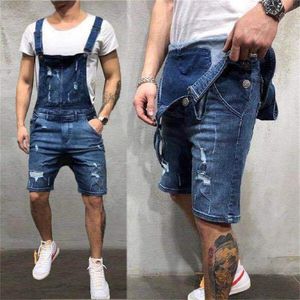 Calça denim rasgada homens jean jumpsuit macacão suspensórios Bib Dunguees streetwear estro da Europa America estilo