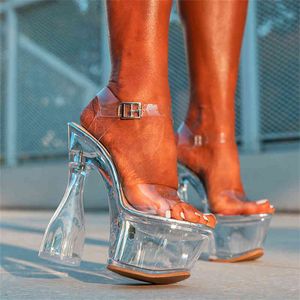 Sandals Ribetrini ins العلامة التجارية الجديدة المفتوحة إصبع القدم منصة عصرية سوبر عالية الكعب المرأة الحزب مثير الصيف PVC الأحذية الشفافة امرأة 220402