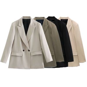 Kadın Gevşek Çift Breased Blazer Yaka Düğmesi 5color Bayan Ceketler Ceket Partisi Resmi Giyim 220811