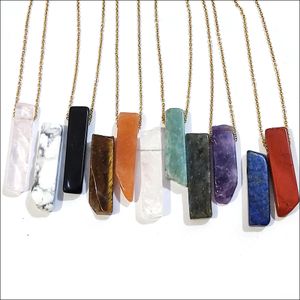 Konst och hantverk Natural Stone Strip Bar Pendant Roses Quartz Amethyst Crystal 18K Gold Rostfri kedja Halsband f￶r kvinnor J Sports2010 Dheik