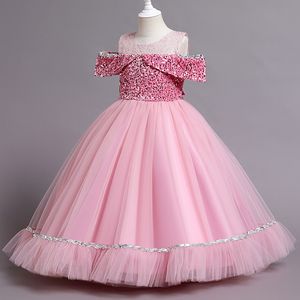 BLING Crystal Flower Girls Dresss per adolescenti lunghezza pavimentazione spiaggia da sequestro di abiti da festa per feste di tulle bambini formali indossano 403