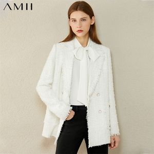 AMII Minimalism Autumn Winter Fashion Women's Jacket Temperament Plaid Lapel Double breasted Tweed jacket Women's Coat 12040450 201019