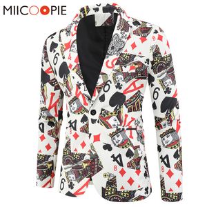 Playing Cards Poker Print Funny Mens Blazer Jacket Korean Fashion Party Prom Costume Homme Men's Vintage Suit Blazer Hombre 220409