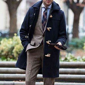 Men's Wool & Blends Autumn Winter Men Casual Coat Thin Woolen Trench Business Male Solid Classic Overcoat Medium Long Jackets Tops T220810