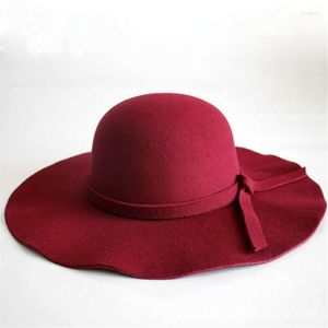 Geniş Memlu Şapkalar Büyük Yün Keçe Kapı Yaz Plajı Kadın Lady Seyahat Disket Güneş Şapk Vintage Katlanabilir Siyah Kırmızı Camelwide Oliv22