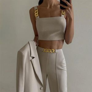 Chain Camis Top and Pants 2 Piece Set's Womens Skinny Cami Croped Top Pencil Pants Suit Fashion Outfits Office Long Pants Top 220704