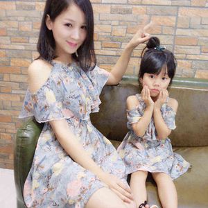 Summer Family Matching Outfits Mother Daughter Dress Fashion Clothing Girl Dresses Mom Daughter Chiffon Beach Dress Cute Clothes