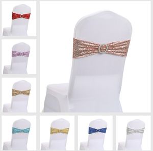 Bowknot Wedding Chair Cover Sashes Elastic Spandex Bow Chair Band med spänne för bröllop Bankettparty Dekoration Tillbehör LFLA