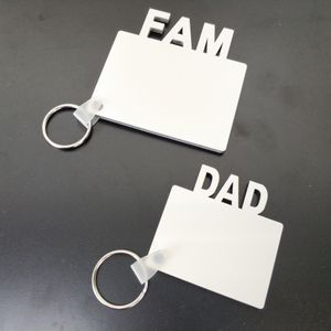 Mom Dad Fam süblimasyon Boş Keychain Partisi Favor MDF Ahşap Anahtar Zincirli Kolye Çift Taraflı Termal Termal Transfer Anahtar Halkası DH8745