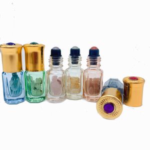 Natürlicher Quarz-Edelstein-Roller, nachfüllbare ätherische Ölflasche, Augen-Gesichts-Rollenflasche, Parfüm, Amazonit, Amethyst, 3 ml, 6 Stück, P230