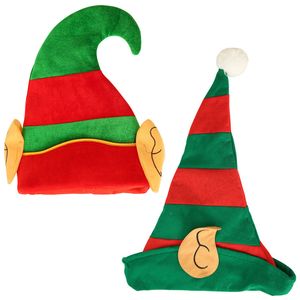 Christmas Elf Hat with Ear for Adults New Year Cartoon Red Green Striped Festival Party Costume Accessory