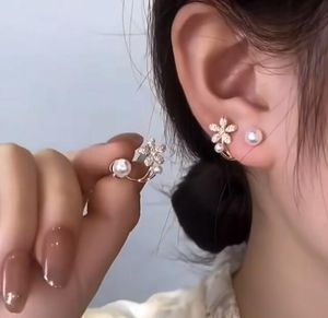 14k Gold Plating zircon Daisy Ear Studs natural Freshwater pearl Earrings white Lady/girl Fashion wedding jewelry