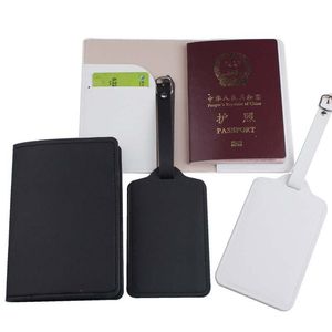 Cartes D'étiquettes Blanches achat en gros de Cartes Cartes Set Blackwhite Passport Cover Luggage Tag PU Cuir pour accessoires de voyage support d étiquette de boîtier