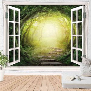 Window Wall Tapestries Mandala Tree Landscape Witchcraft Forest Wall Hanging Decor Home Decoration Psychedelic Wall Carpet J220804