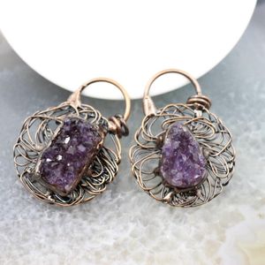 Anhänger Halsketten Messingdraht umwickelt natürliche Amethyst Druzy Geode Anhänger Reiki Energie Quarz antiken Stil Vogelnest Halskette DIY Schmuck