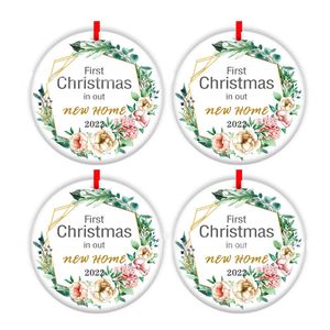 2022 New Sublimation Christmas Tree Decoration Pendant Round Ceramic Pendants Room Decor Xmas Ornaments Gift