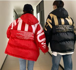 Män streetwear överdimensionerade downs bubbla jacka mens brev tryck hip hop moashions vindbrytare kvinnor koreanska rockar parkor
