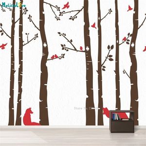 Och Birch Tree Wall Decal Wall Sticker för barn Fåglar Färgglada dekaler Självhäftande heminredning T200421