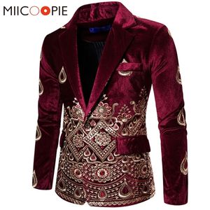 Blumenstickerei-Hochzeitsanzüge für Männer, luxuriöser weinroter Samt, formale Slim-Fit-Einzelknopf-Herren-Partykleidung, Business-Anzugjacke 220409