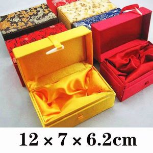 4 Stück mit Baumwolle gefüllte rechteckige chinesische Seidenbrokat-Boxen für Schmuck, Stein, Kunsthandwerk, Geschenkverpackungen, hochwertige dekorative Aufbewahrungsboxen im Vintage-Stil, 12 x 7 x 6,5 cm