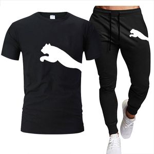 Agasalhos masculinos verão novo estilo masculino terno esportivo impressão de marca moda casual algodão manga curta moletom camiseta masculina + calça