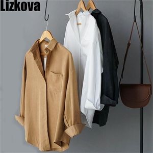 Lizkova White Blouse Women Suede Long Sleeve Formal Shirt Spring Lapel Ladies Blouse Streetwear LJ200811