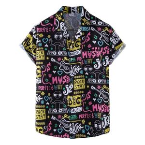 Men's Casual Shirts Stylish Graffiti Print Hawaiian Shirt Men Short Sleeve Button Down Beach Wear Mens Holiday Party Aloha 3XLMen's