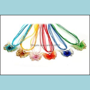 Anhänger Halsketten Anhänger Schmuck Großhandel 6 Stücke Schmetterling Lampwork Glas Seil Seide Halskette Böhmen Damen J Dhjeq