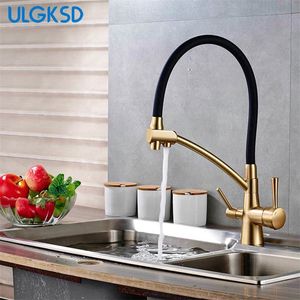 ULGKSD Kitchen Sink Faucet Tap Brand New Pure Water Filter Mixer Crane Dual Handles Purification Kitchen Hot and Cold Faucet T200805