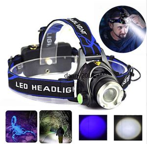 mini led purple Lights headlamps Portable Outdoor Camping Hiking ultraviolet Headlamp flashlights Detector Torch Emergency T6 usb Headlights equipment