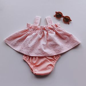 Clothing Sets Baby Girl Skirt Suits 2pcs Summer Plaid Tops Shorts Bloomers Toddler For 1-3 Years Old Without SunglassesClothing