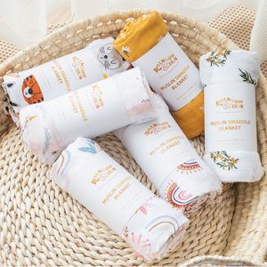 Baby Muslin Swaddle Wraps Blankets Newborn Bamboo Cotton Swaddling Solid Printed Flowers Animal Bath Towels Infant Robes Bedding Quilt Stroller Cover B8034