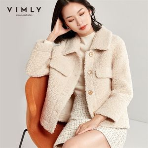 Vimly faux pälsrock för kvinnor Autumn Winter Elegant Lapel Single Breasted Thick Solid Female Thick Outwear 30126