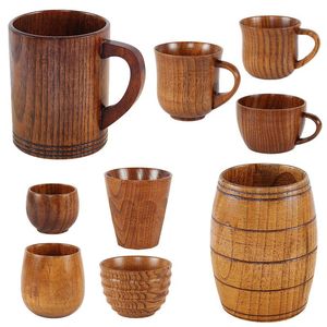 Wholesale wooden coffee mugs resale online - Mugs Styles Jujube Wooden Handmade Water Coffee Mug Cup Tea Beer Juice Milk Drink Cups With Handle Retro Gift