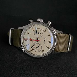 WristWatches 1963 Watch wojskowe oglądania ruchu chronografu ST1901 Oryginalna wersja fabryczna przezroczystość skóra caseback