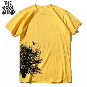 COOLMIND 100% cotone manica corta estate creativo albero stampa maglietta da uomo casual loost maglietta da uomo cool oneck maglietta tee shirt 220608