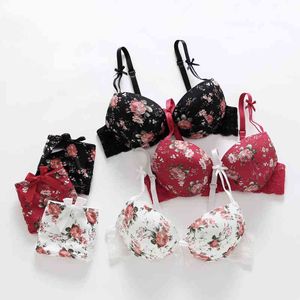 Girls Cheap Bra Set Sexy Seamless Beauty Back Button for Women Brace Small Breast Push Up Lingerie Sets Intimates L220726