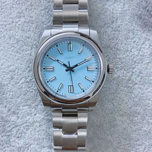 ST9 STEEL Mens 41mm Sapphire Glass Watch Automatic Mechanical Outdoor Sports Baby Blue Dial Belicless 124300 Wristwatches Relógios de luxo