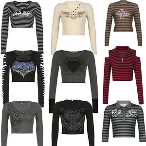 Egirl Gothic Harajuku Crop Top 90s Vintage Graphic Print Skinny Pullovers Tee Punk Grunge Tshirt Y2K Aesthetic Alt Emo Clothes 220810
