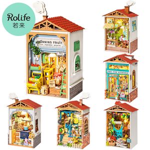 Robotime Rolife Diy Drewen Doll House Mini Town Dollhouse Bookshop Miniaturowe zestawy Miniaturowe Zabawy ogrodowe dla dzieci dorosłych